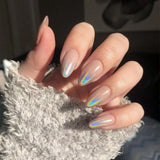 Amfeov Nail Inspo 2024 Summer 24pcs False Nails Almond French Glitter Colorful Flower Press On Nails 2024 Fresh Summer New Detachable DIY Nail Tips