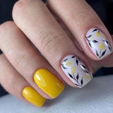 Amfeov Nail Inspo 2024 Summer 24pcs Square False Nails Fresh Flower Love Butterfly Leaf Press On Nails 2024 Summer New DIY French Manicure Tools