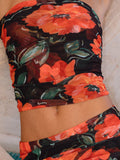 Amfeov Women Summer Floral Print Skirt Outfits Retro Strapless Tube Tops Bandeau with High Waist Long Skirt Set for Beach Party Holiday