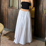 Amfeov-Y2K Aesthetic Fairycore Long Skirt Women Summer Vintage High Waist Tie Up Lace Trim Maxi A-Line Skirt Korean Streetwear