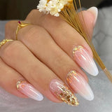 Amfeov Nail Inspo 2024 Summer 24pcs Almond False Nails Fresh Flower Rhinestone French Press On Nails 2024 Summer New DIY Detachable Full Set Nail Tips