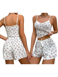 Amfeov Women Pajamas Set 2 Piece Leisure Loungewear Suits Floral Print Lace Trim Camisole Tank Tops and Shorts Sleepwear Summer Outfits