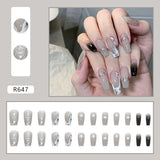 Amfeov Nail Inspo 2024 Summer 24pcs Coffin False Nails French Butterfly Gradient Press On Nails 2024 Summer Fresh New DIY Detachable Nail Tips