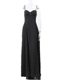 Back To School Amfeov Polka Dot Printed Sleeveless Suspender Dress Summer Classic High-waist A-line Long Dresses 2024 New Lasy Streetwear Maxi Robes