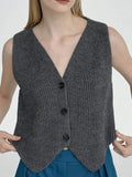 Black Friday Amfeov Basic Knitwear Sweater Vest Grey Sleeveless Button Up V-neck Jumpers Office Ladies England Style Autumn Winter Tops Chic