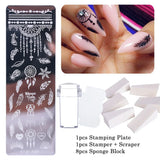 Amfeov 11pcs Nail Stamping Plate Jelly Stamper Scraper Set Leaves Flowers Dream Catcher Geometric Image Template Stencil LYSTZN01-12-1