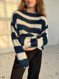 Black Friday Amfeov Stripe Loose Lazy Knitting Sweater Female Versatile Long Sleeves Pullover Sweater Casual Womens Autumn Winter Outwear Top