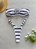 Amfeov Bandeau Bikinis 2024 Sexy Women Swimsuits Swimwear Female Floral Striped Thong Brazilian Bikini Set Bathing Suit Swimming Suits