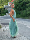 Back To School Amfeov Women Glitter Sequin Feather Hem Patchwork long Dress Sexy Backless Off Shoulder Halter Dresses 2024 Female Elegant Party Robes