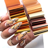 Amfeov 10pcs Holographic Metallic Nail Art Foils Metal Mirror Transfer Starry Paper Stickers DIY Charm Gold Manicure Decoration LYDXK05