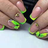 Amfeov Nail Inspo 2024 Summer 24pcs Square False Nails Fresh Flower Love Butterfly Leaf Press On Nails 2024 Summer New DIY French Manicure Tools