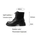 Amfeov NEW Fall/Winter Shoes Women Split Leather Ankle Boots Round Toe Chunky Shoes for Women Solid Lace-up Boots Leisure Black Boots