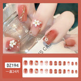 Amfeov Nail Inspo 2024 Summer 24pcs Square False Nails Glitter Stereoscopic Flower Pearl French Press On Nails 2024 Summer New DIY Fresh Detachable Nail Tips