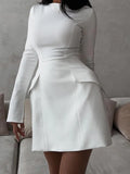 Black Friday Amfeov Elegant Slim Long Sleeve Dress Women's High Waist Office Lady Mini Dress Solid Holiday Party Dress Autumn Winter Fashion