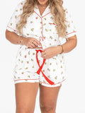 Amfeov Women 2 Piece Lounge Set Summer Short Sleeve Lapel Button Closure Shirt Tops Floral/Bear/Strawberry Print Shorts Sleepwear Sets