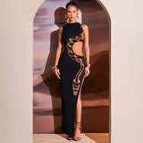 Amfeov Women'S 2024 Summer New Snake Print Sexy Slim High Slit Long Dresses Hollow Out Sleeveless Sexy Party Dress Club Cloth