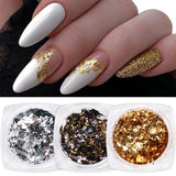 Amfeov 1 Box Gold Glitter Flakes Irregular Aluminum Foil Sequins For Nails Chrome Powder Winter Manicure Nail Art Decorations LY1858-1