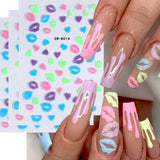 Amfeov 3D Kiss Sexy Pink Lips Glitter Stickers Nails Design Self adhesive Nail Art Sliders Valentine's Day Decals Manicure Decorations