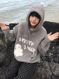 Black Friday Amfeov Kawaii Snowman Hooded Sweatshirt Women Gray Ribbed Hoodies Knitwear Korean Fashion Oversize Cutecore Winter Clothes Chic