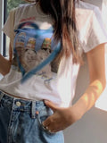 Back To School Amfeov Y2k Kawaii Cat Print T-shirt Crop Tops Harajuku Kitty Tie Dye Tees E-girl 2000s Aesthetic Korean Funny Cutecore Clothes