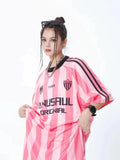 Back To School Amfeov Pink Basketball Women T Shirt Sporty Short Sleeve Tees Blokecore Hip Hop O-neck Striped Print Oversized Streetwear Kpop