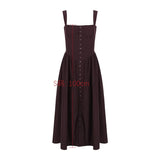 Amfeov Summer Women's Elegant Dresses 2024 Brown Spaghetti Strap Birthday Party Dress Midi Button Up A Line Dress