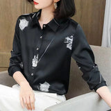 Amfeov-Woman Spring Autumn Style Blouses Shirts Lady Casual Long Sleeve Turn-down Collar Flower Printed Tops