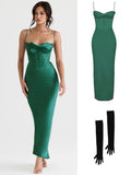 Amfeov hoco dresses Green Maxi Bodycon Dress Sexy Celebrity Event Prom Night Party Dresses Satin V Neck Spaghetti Strap Women Dresses 2024 Summer