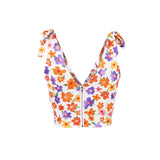 Amfeov Boho Floral Corset Crop Top Sexy V Neck Sleeveless Tie Up Strap Cami Top Women Summer Beach Holiday Vest y2k