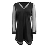 Amfeov Sexy Deep V-Neck Black Mesh Dresses For Women Fashion Sequins Long Sleeve Midi Dress 2024 Autumn Elegant Party Women's Dress