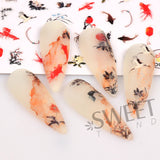 Amfeov 3D Lucky Koi Carp Nail Design Gold Fish Lotus Chinese Style New Year Adhesive Sticker Scape Watercolor Manicure Foils Decal LYCA