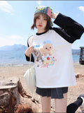 Back To School Amfeov Kawaii Cat Print T-shirts Women Japan Style Kitten Long Sleeve Cutecore Tops E-girl T-Shirt for Teen Girl Pullover Alt