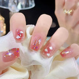 Amfeov 24pcs Short Square Fake Nails French Colorful False Nails Pink Cloud Full Cover  Press on Nails Summer Nail