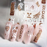 Amfeov 5D Glitter Halloween Embossed Nail Stickers Decals Pumpkin Spider Web Ghost Bone Nail Art Gel Sliders Embossed Manicure Deco