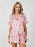 Amfeov Dreamy Night Women's Pajama Set Comfy Prints Lapel Button Up Short Sleeve Tops Shorts Summer 2 Piece Sleepwear Casual Loungewear