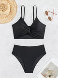 Amfeov Sexy High Waist Bikini Summer Women Beach Bikini 2-piece Swimsuit Bathing Suit Backless Swimwear Black V-neck Swimwear