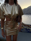 Amfeov-Cutenew Women's New Slim Dresses Sliver Backless Elegant Skinny Shiny Party Clubwear Casual Hollow Out Lady Vestidos