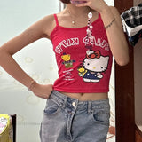 Amfeov Cute Hello Kitty Tank Tops Women's Camisole Short Top Summer New Spicy Slim With Hanging Straps Women's Clothes