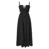 Amfeov Summer Sexy Backless Spaghrtti Strap Long Dress Women Square Collar Sleeveless Solid Color Maxi Dresses Female A-Line Dresses