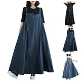 Amfeov 2024 Women Fashion Long Straps Dress Pockets Harajuku Summer Dress Casual Loose Sleeveless Solid Color Dresses Female Clothes