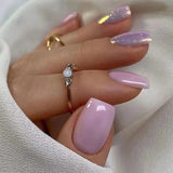 Amfeov Nail Inspo 2024 Summer 24pcs Square False Nails French Sea Mew Taro Purple Glitter Fresh Solid Color Full Set 2024 Summer New DIY Press On Nails