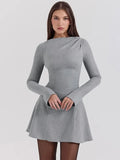 Black Friday Amfeov Elegant Slim Long Sleeve Dress Office Lady Solid Chic Mini Dresses Female Autumn Fashion High Waist Party Vestido Clothes