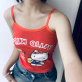 Amfeov Cute Hello Kitty Tank Tops Women's Camisole Short Top Summer New Spicy Slim With Hanging Straps Women's Clothes