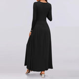 Amfeov Women's Long Sleeve Maxi Dress 2024 Fall Crewneck Casual Slim Women Dresses Cocktail High Waist Temperament Dresses for Women