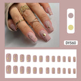 Amfeov Nail Inspo 2024 Summer 24pcs Mid Long Square False Nails Gilding Love French Press On Nails 2024 Summer New DIY Fresh Detachable Nail Tips