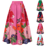 Amfeov Women’s Bohemian Floral Printed Maxi Skirt Comfortable High Waist Pockets Party Beach Long Skirt Ladies Large Hem Dress Holiday