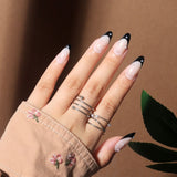 Amfeov Nail Inspo 2024 Summer 24pcs Fake Nails Stiletto Almond Ballet Tip Black White Graffiti Vintage Gradient Press on Nails Full Cover Detachable Nail Tip