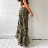 Amfeov-Harajuku Long Cargo Skirt 2000s Retro Streetwear Chic Women Y2K Low Waist Pleated Skirts Vintage Aesthetic Grunge Clothes