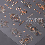 Amfeov 3D Bohemian Bronzing Nail Sticker Elegant Silver Elegant Geometric Tattoo Pattern Self-Adhesive Boho Nail Decals Press On Nail