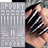 Amfeov 5D Glitter Halloween Embossed Nail Stickers Decals Pumpkin Spider Web Ghost Bone Nail Art Gel Sliders Embossed Manicure Deco